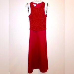 330. Patra Womens Red Holiday Formal Wedding Long Sparkly Sleeveless Dress